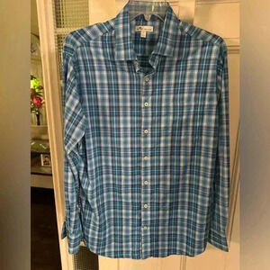 Peter Millar men’s button up plaid lightweight shirt blue size large